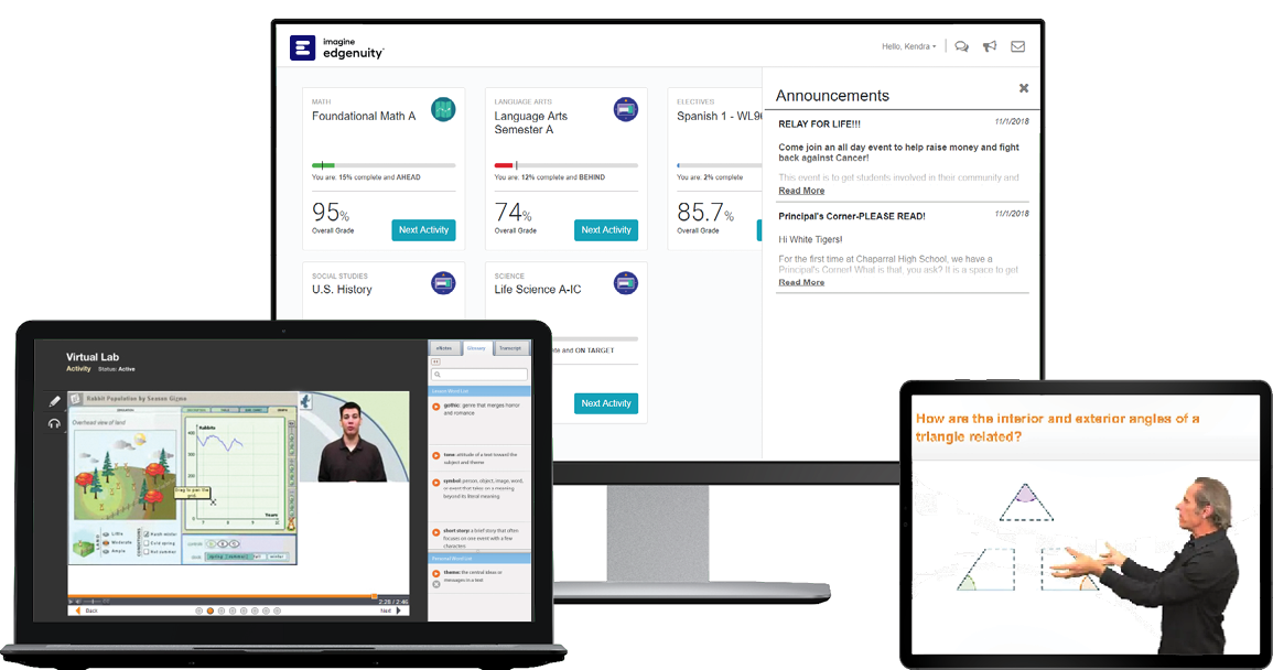 Devices showing screenshots of the Imagine Edgenuity platform