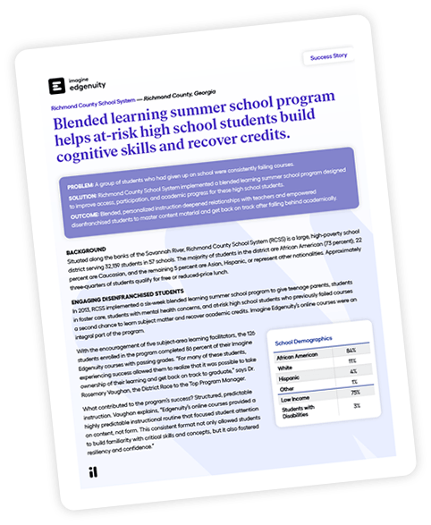 Cover page of an Imagine Edgenuity success story.