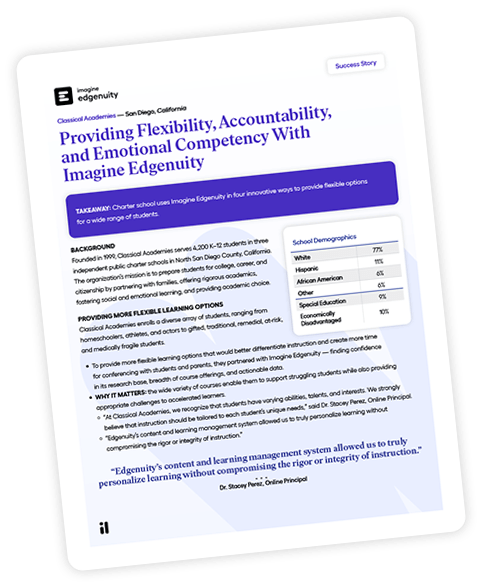 Cover page of an Imagine Edgenuity success story.
