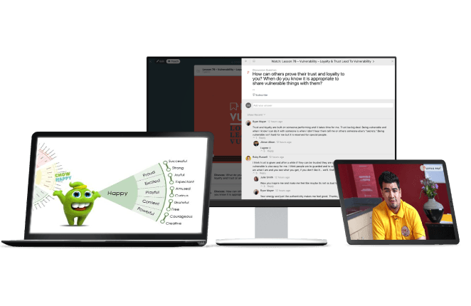 Screenshots showing lessons from the Imagine Purpose product.