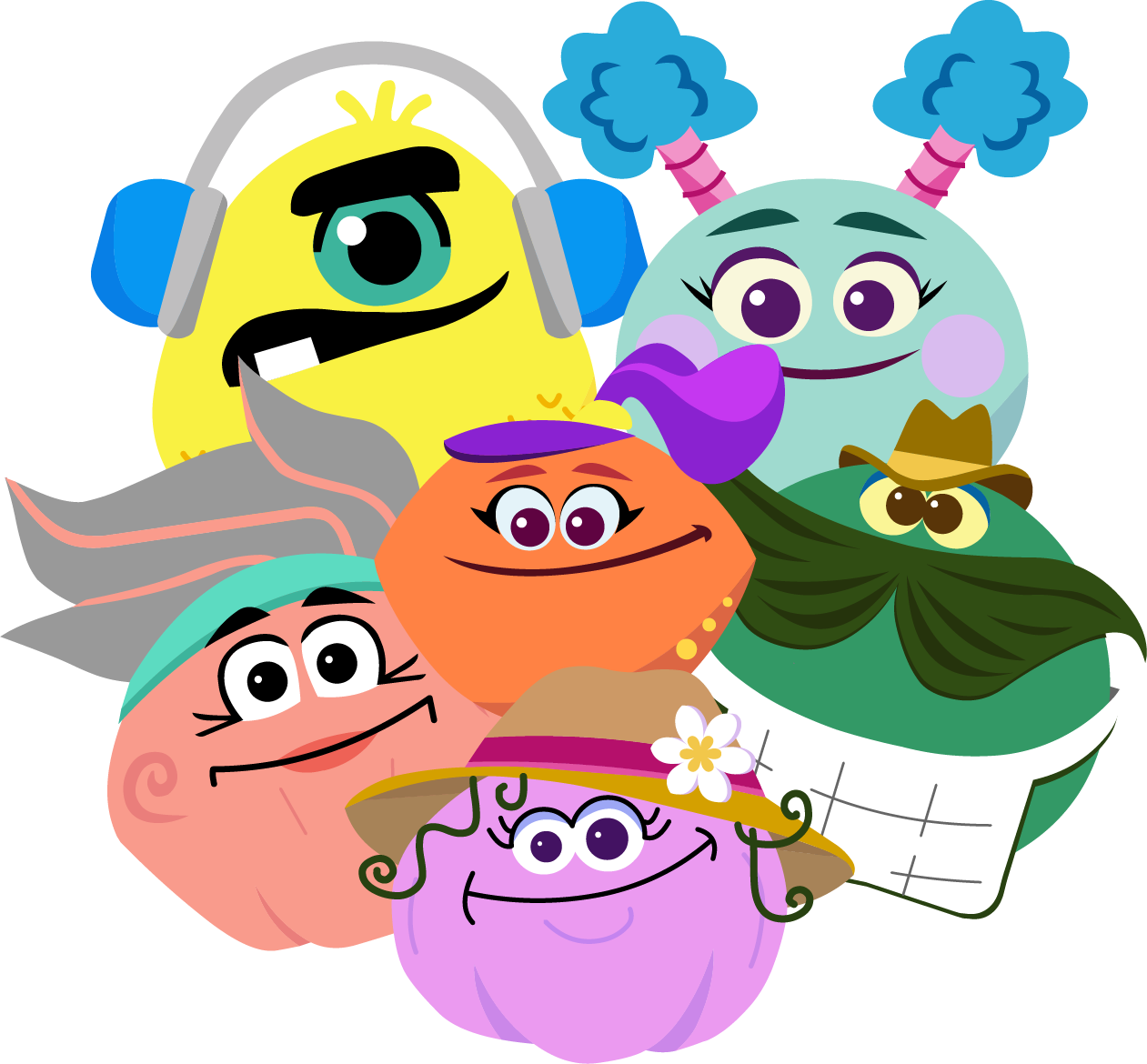Group of colorful Mazels characters from Imagine Language & Literacy product.